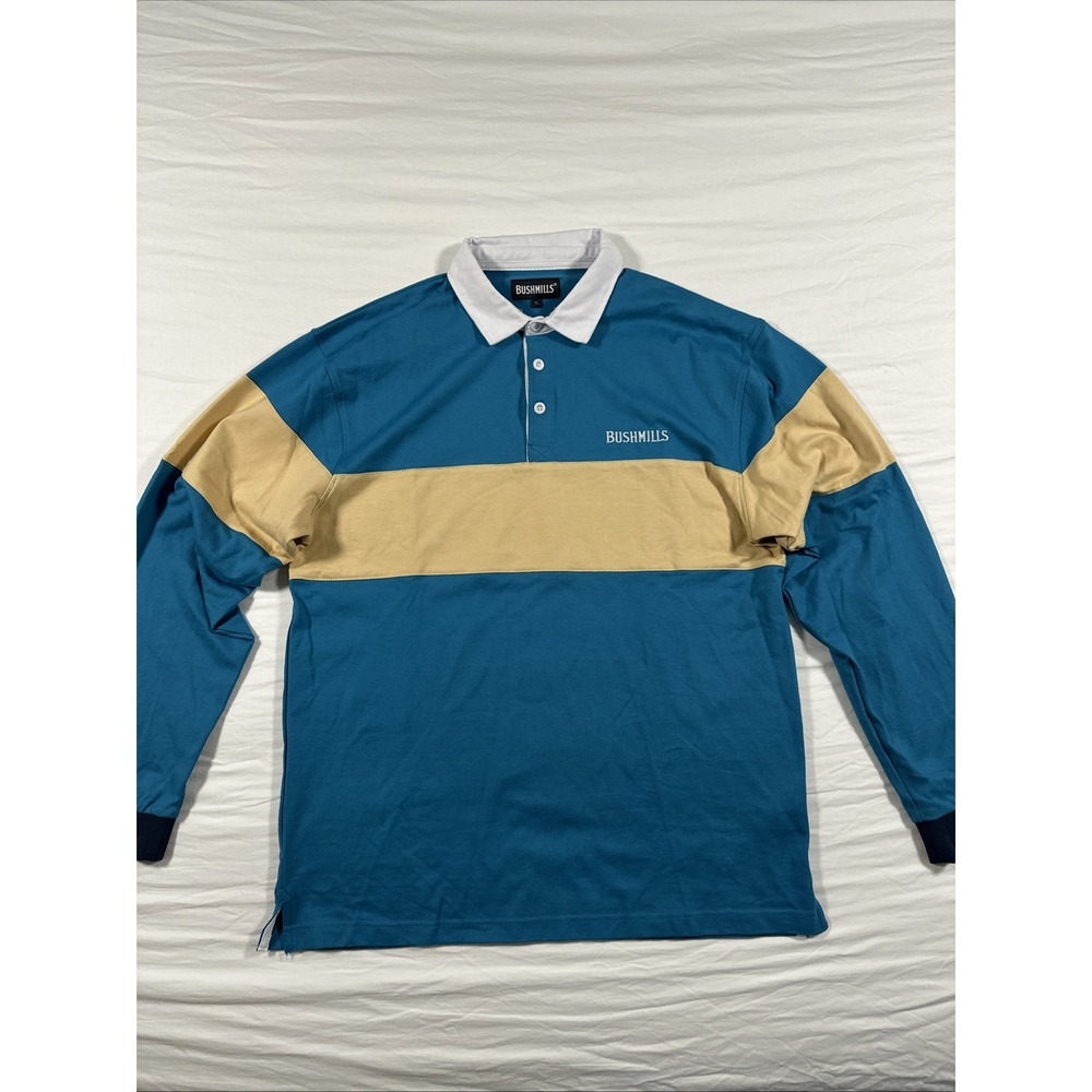 Bushmill's Irish Whiskey Long Sleeve Rugby Polo Thick Striped Sz XL Preppy Y2K